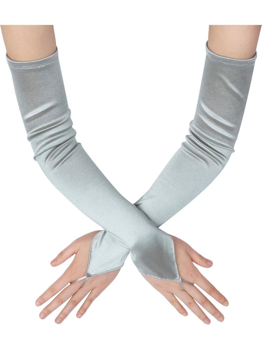 Women's Silver Fingerless 1920s V-shaped Hook Finger Flapper Opera Gloves